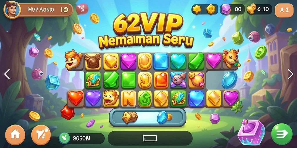 Tampilan gameplay Match-3 yang seru dan penuh warna.