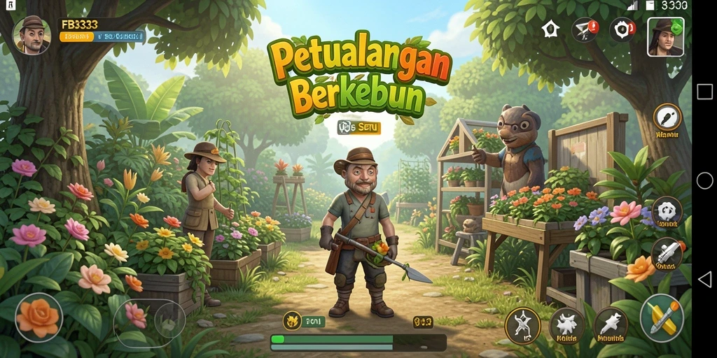 Gameplay FB333 yang seru dan mengasyikkan saat berkebun.