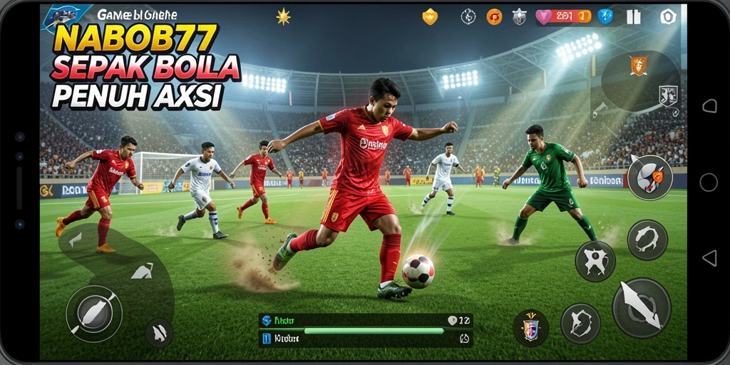 Tampilan gameplay NABOB77 dengan aksi sepak bola yang intens.
