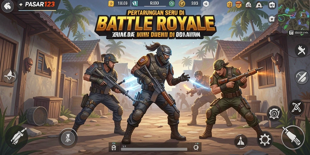 Tampilan aksi seru dalam gameplay PASAR123 Battle Royale.