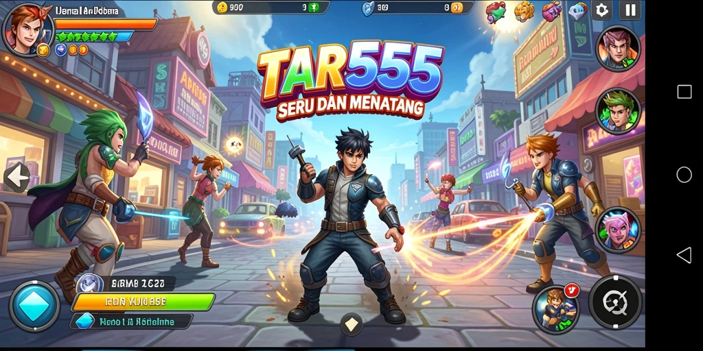 Tangkapan layar <strong>TAR555</strong> menunjukkan gameplay Arcade yang seru dan berwarna.