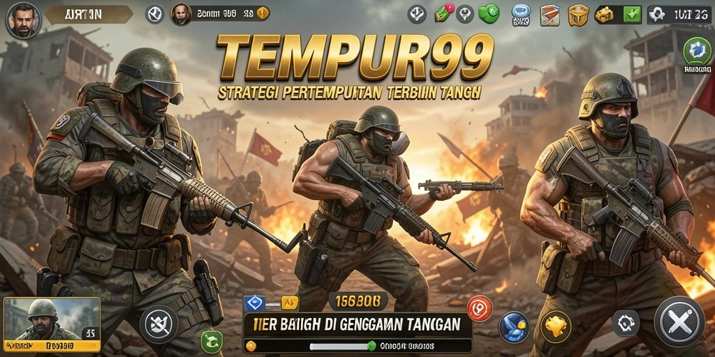 Screenshot TEMPUR99 menampilkan pertempuran taktis seru di medan perang.